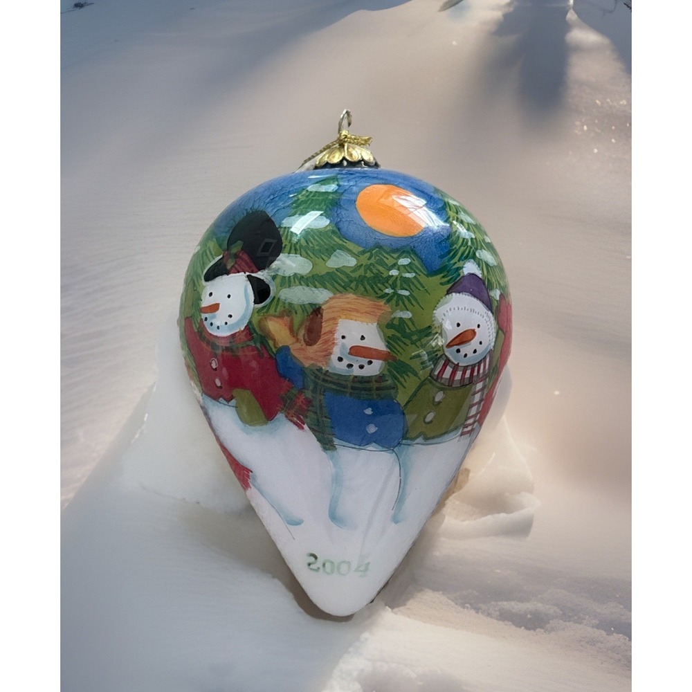 Li Bien Glass Ornament 2004 Snowmen tear drop *Vintage